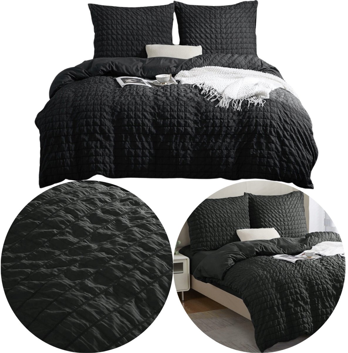 Zwarte Microvezel Beddergoed Set 140x200cm van de Kusslop 70x80cm