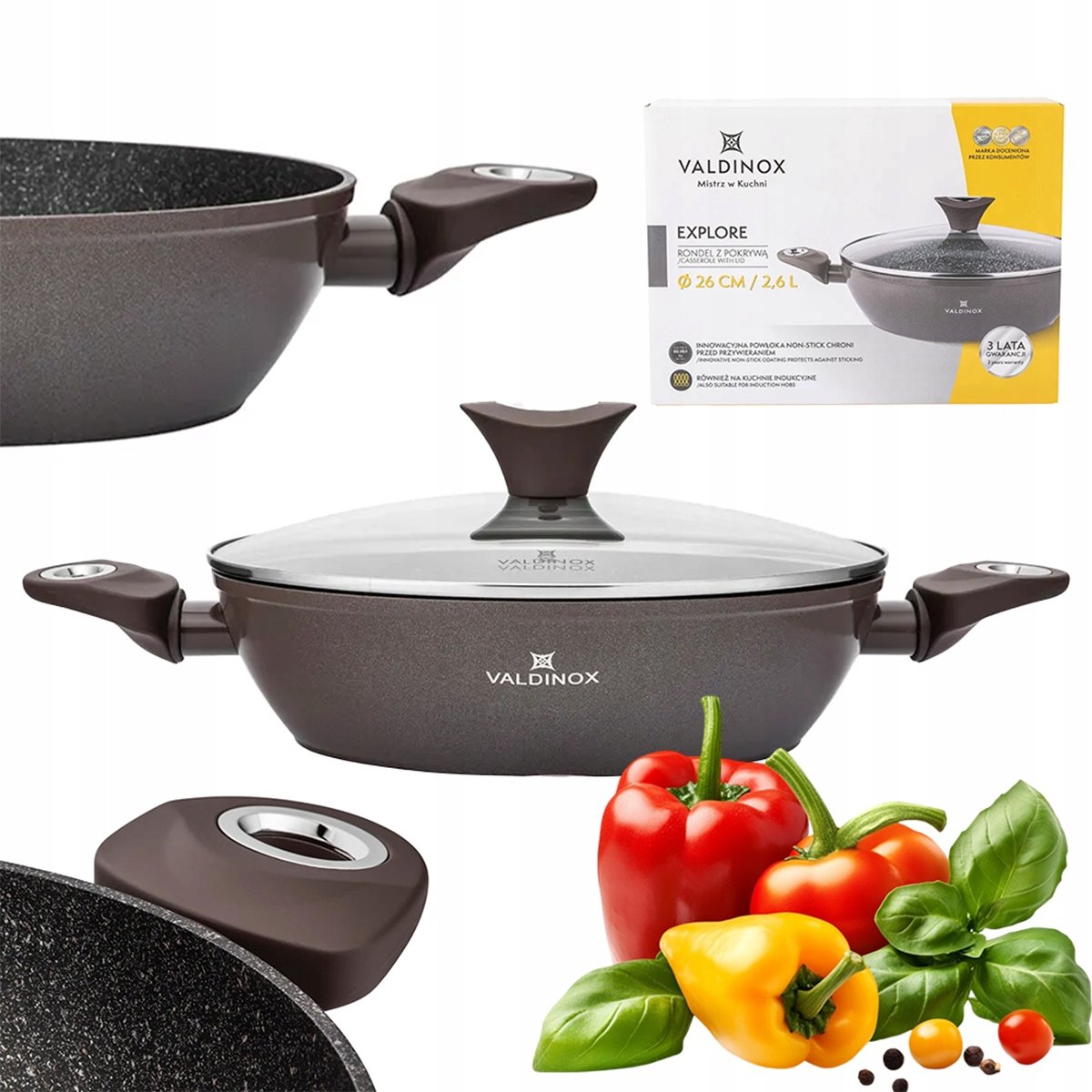 Valdinox Explore Braadpan met deksel - 26 cm, 2,6 liter, inductie