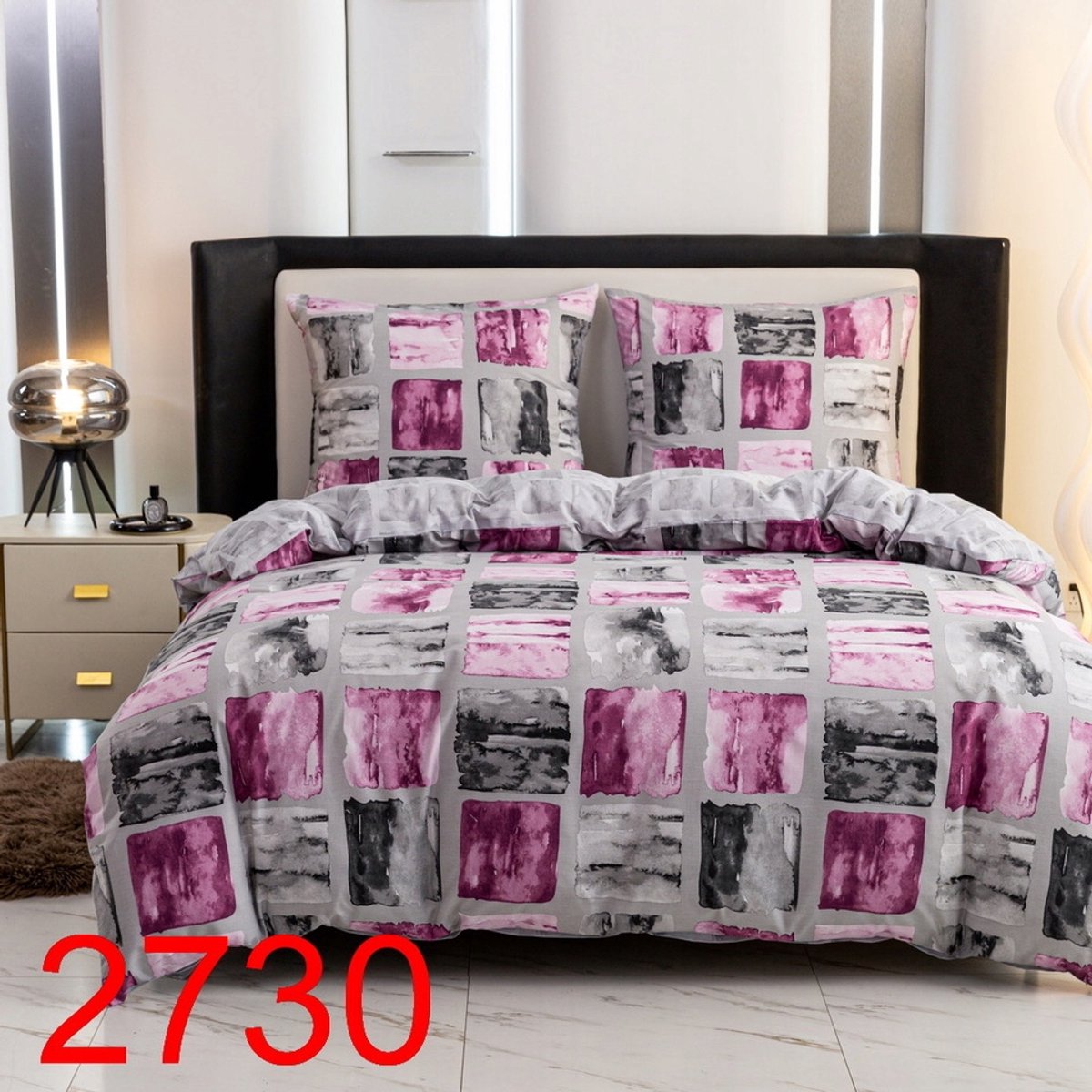 Dekbedovertrek Satijn 200x220 Grijs Roze Artistieke Vierkanten
