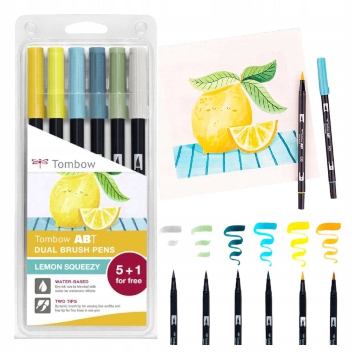 Tombow ABT Dual Brush Pen Markers, 6 stuks, Lemon Squeezy editie