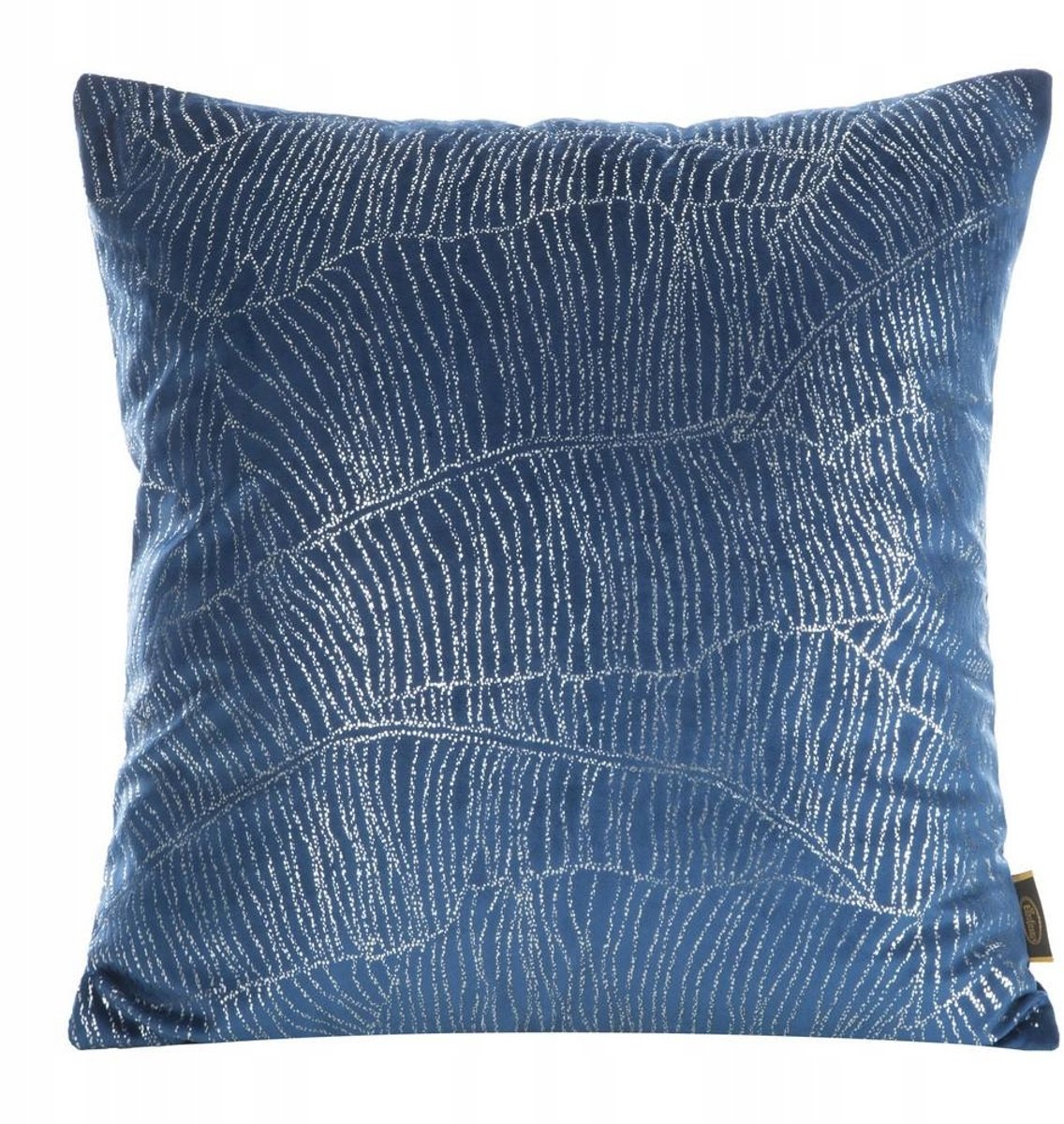 Decoratieve Kussenhoes 45x45cm - Blauw met Zilveren Bananenbladeren