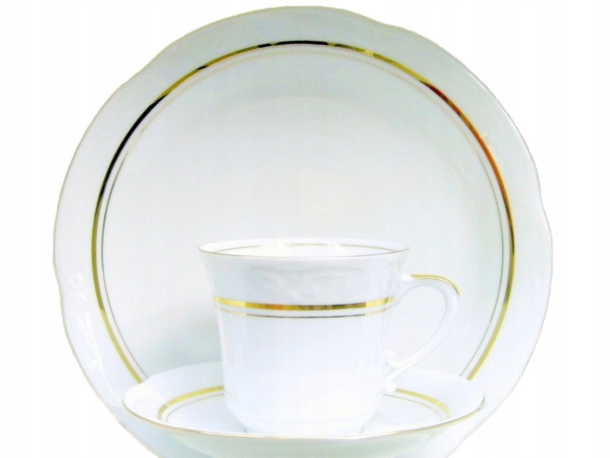 Kamellia Porseleinen Kop en Schotel 250ml - Wit met Gouden Decoratie