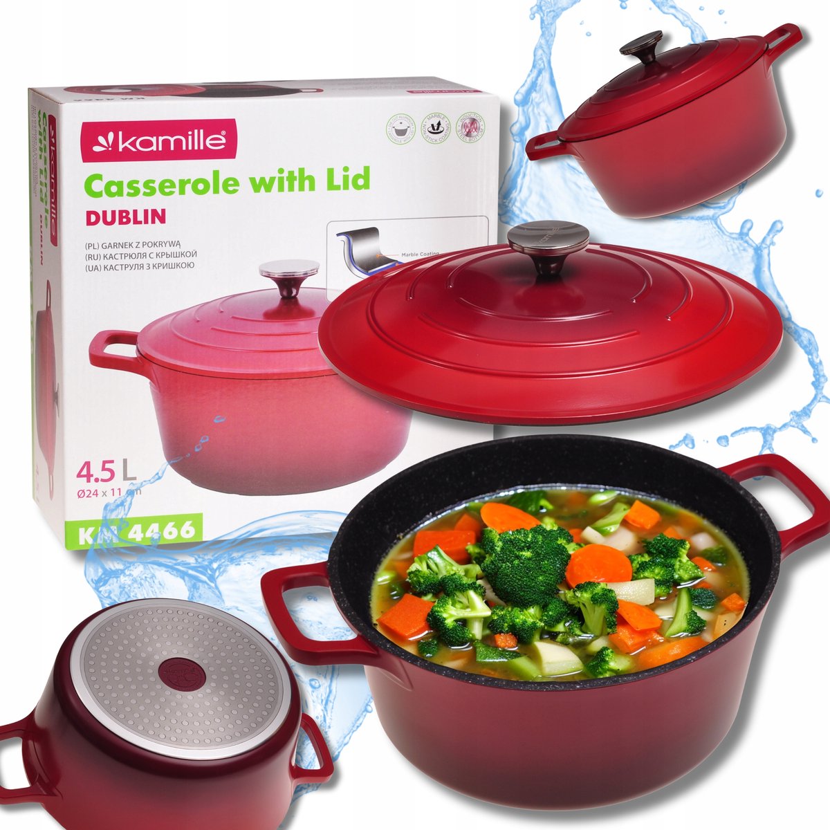 Kamille Aluminium Braadpan met Marmscoating & Deksel - 4,5L - Inductie