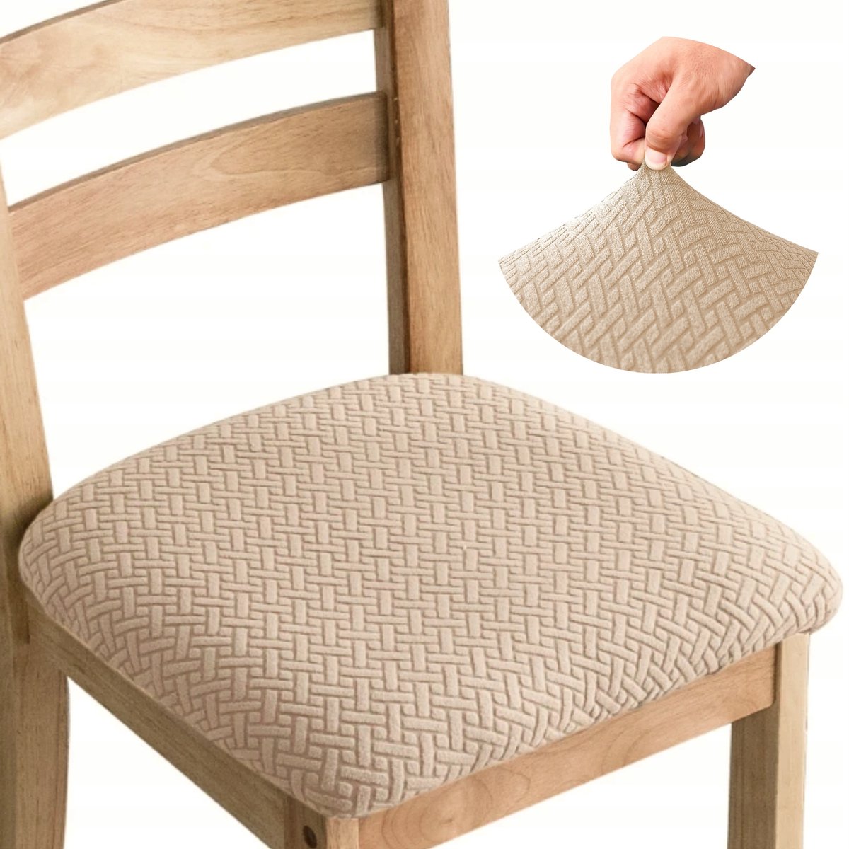Elastische Stoelhoes Zetel 40x40cm Beige Jacquard