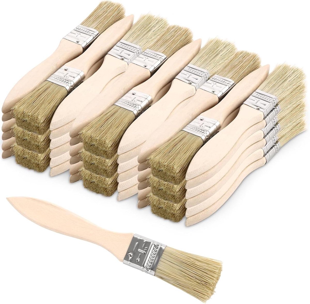Schilderkwasten set 100 stuks 16 mm - platte kwasten lakkwasten - houten handvat - natuurlijke borstelkwast - verf beitsen lijm