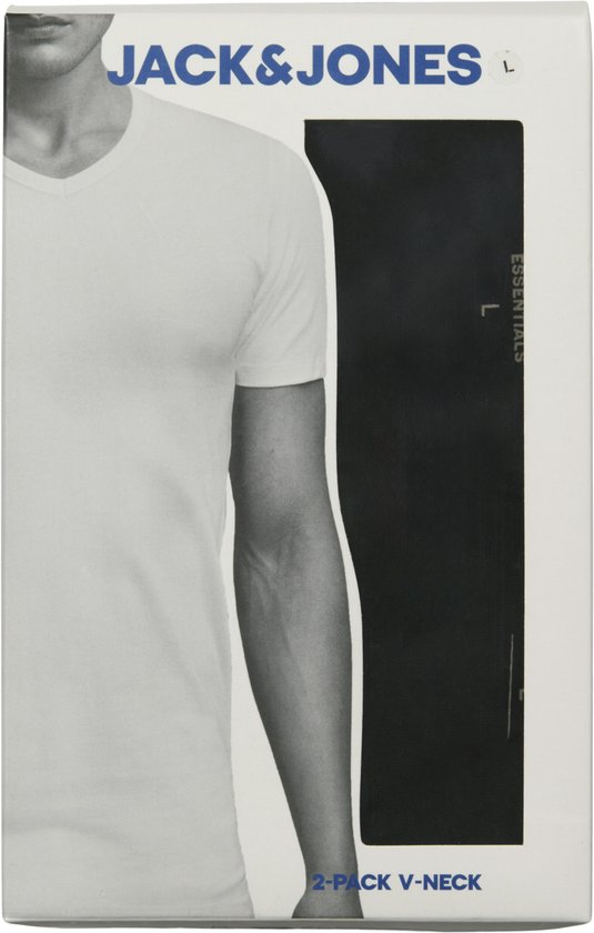 Verpakking van twee zwarte Jack & Jones V-hals T-shirts.