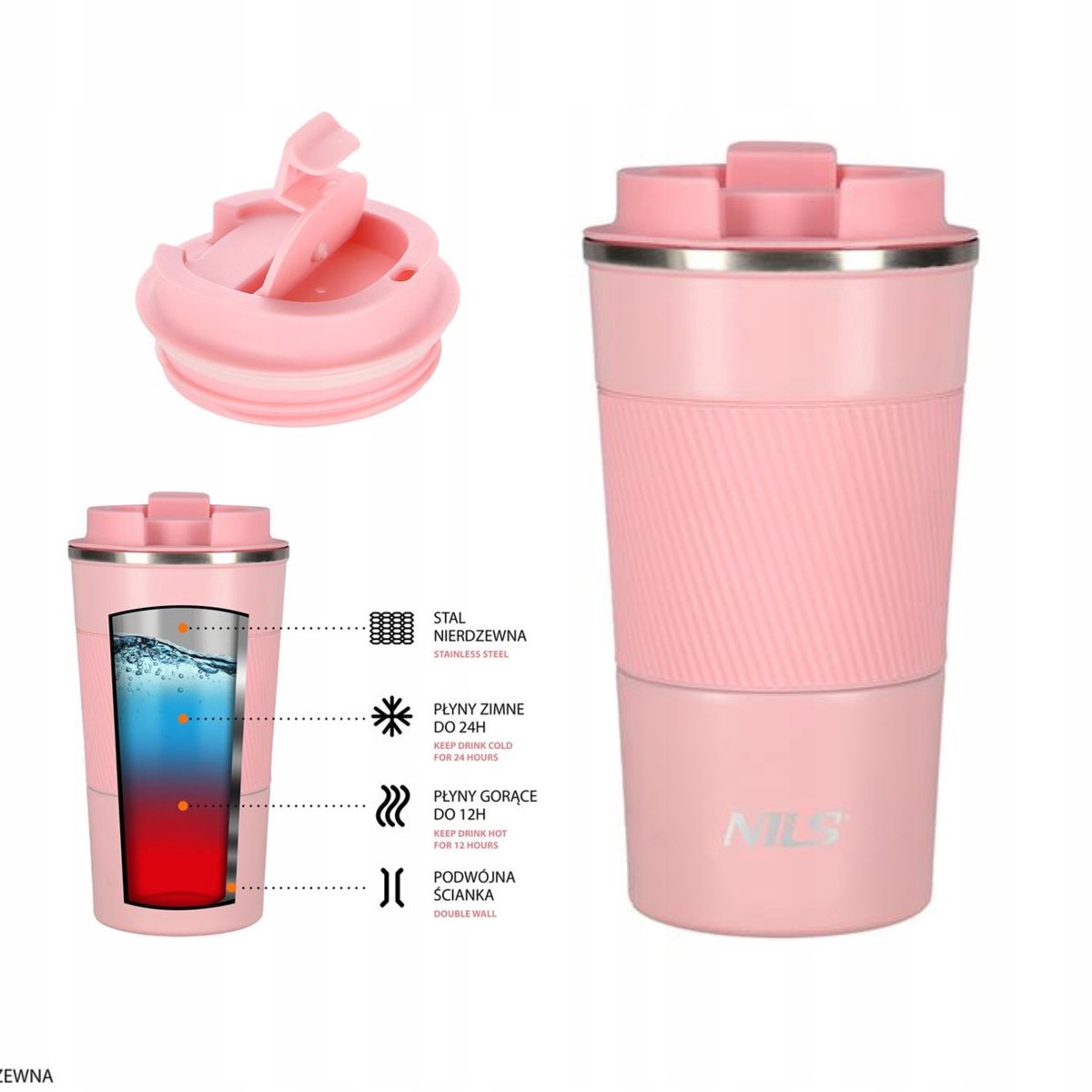 Nils Camp Thermosbeker 510ml Roze - Comfortabele Grip