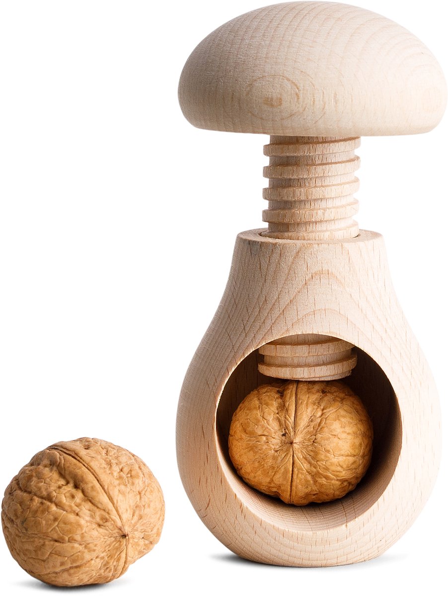 Creative Home Notenkraker Hout | Paddenstoelvormig | 10 x 6 cm | Natuurlijk beukenhout | met schroefmechanisme | Schroefdraad | Solide & Handige Notenkraker Paddenstoel