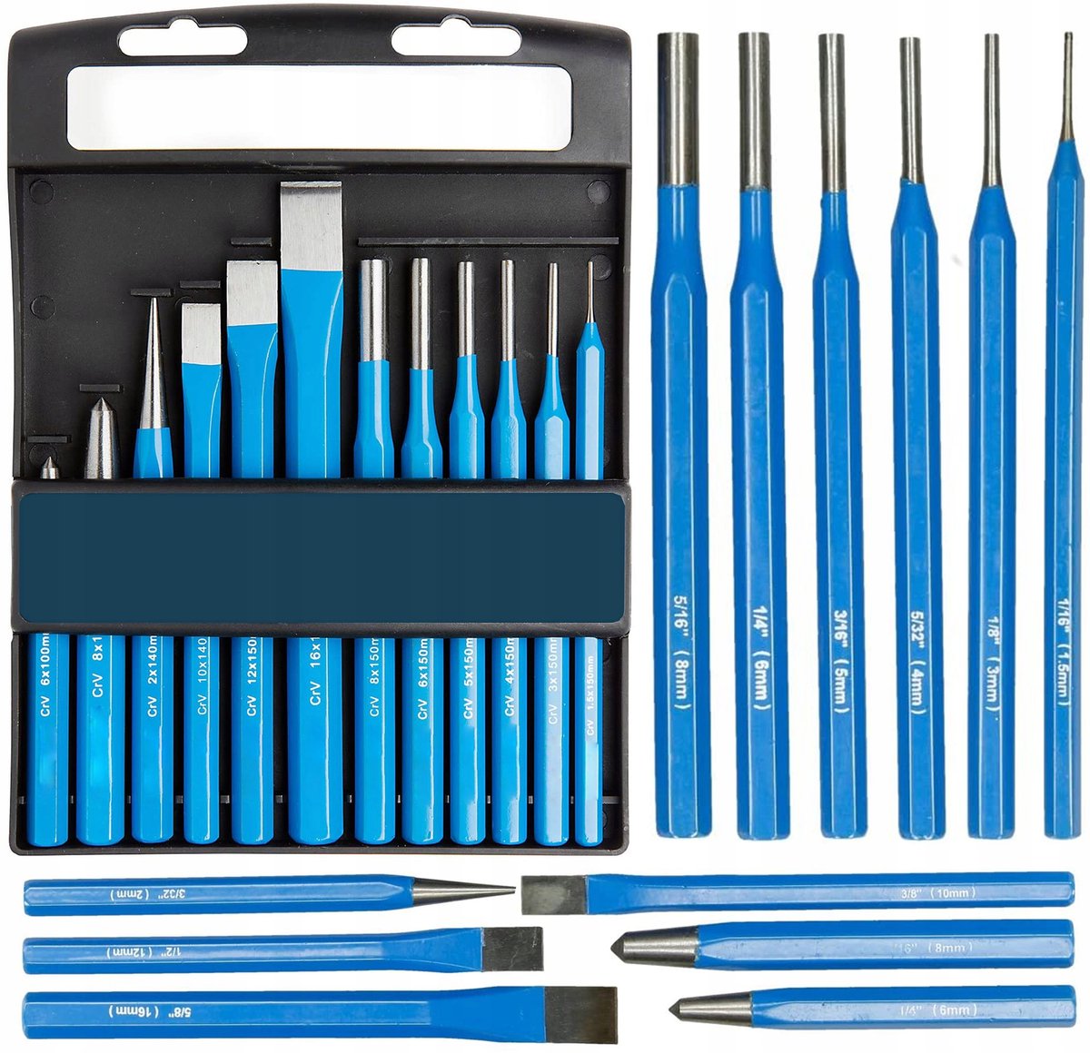 12-delige Set Pons-, Centerpons- & Snijbeitels - CrV Staal