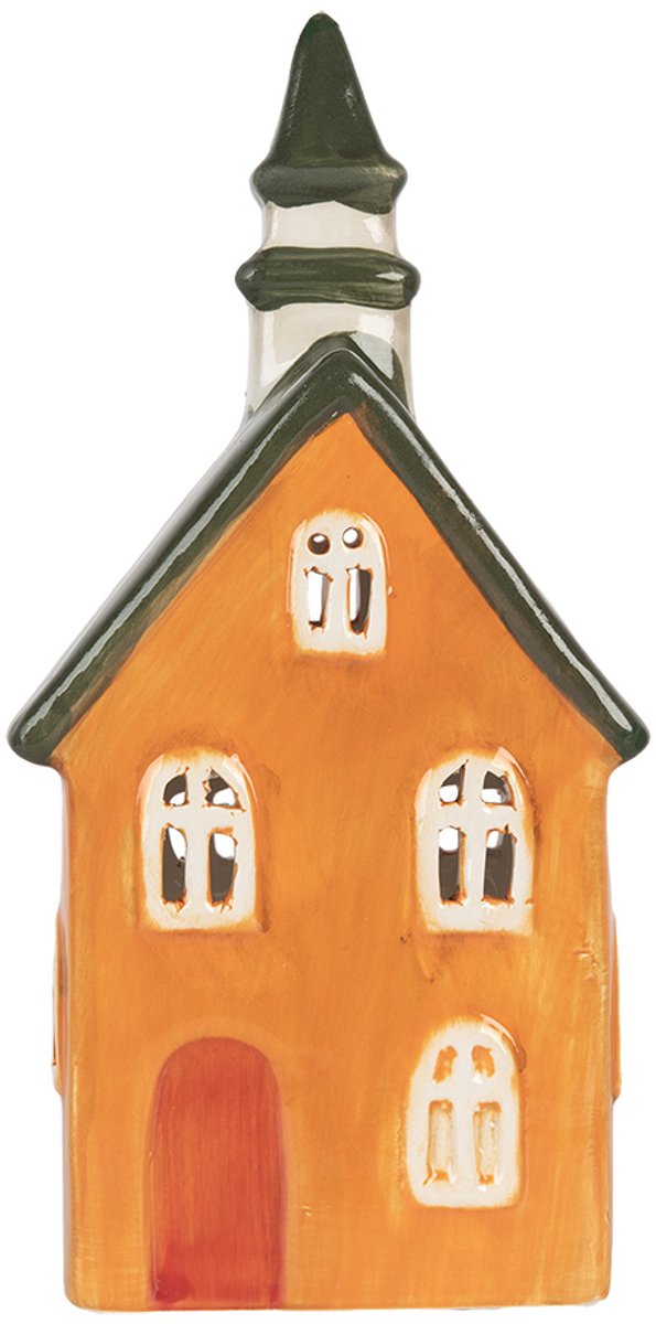 Clayre & Eef Waxinelichthouder Huis 10x7x21 cm Oranje Keramiek