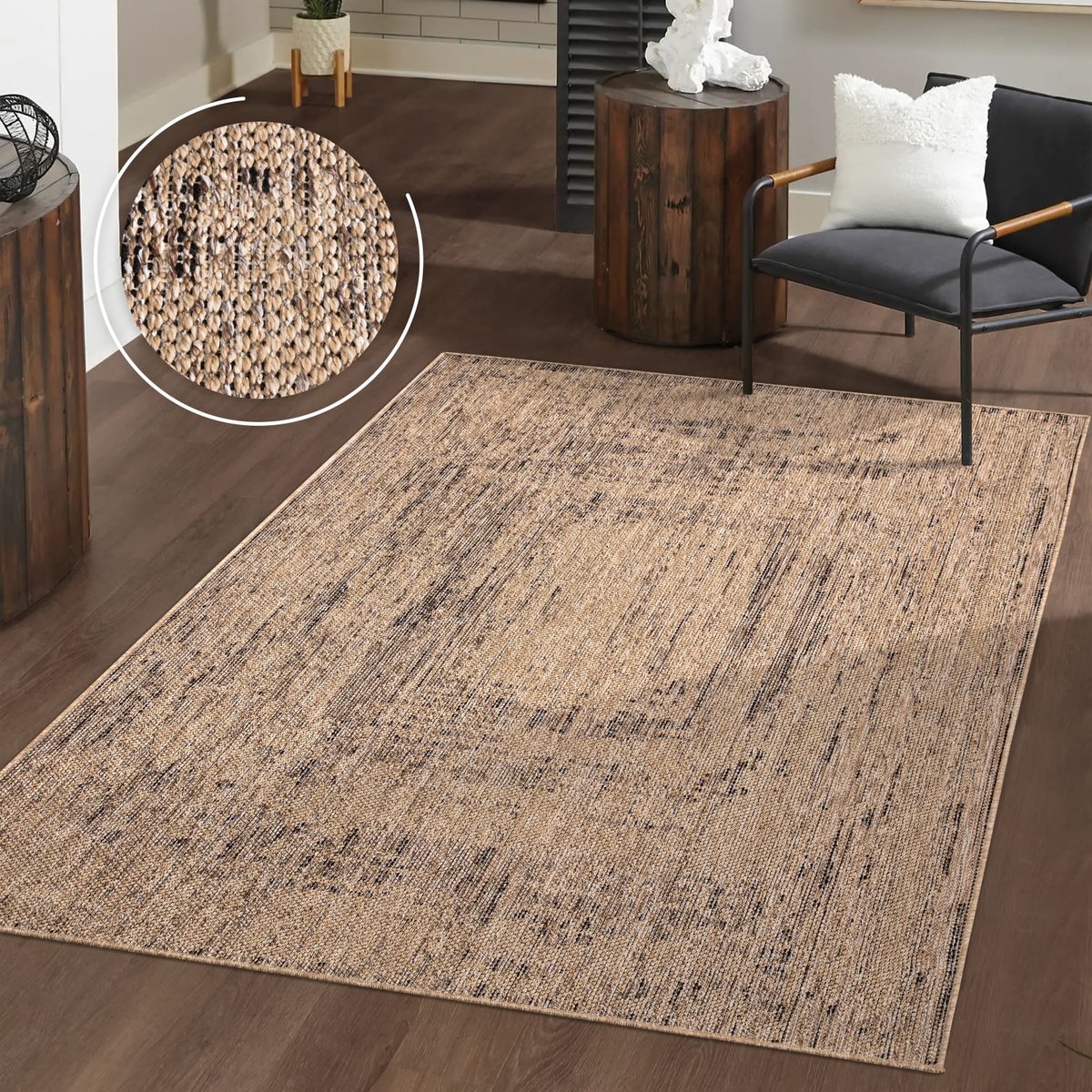 Wasbaar binnen- en buitenkleed, weerbestendig, terras, effen, modern, boho, abstract