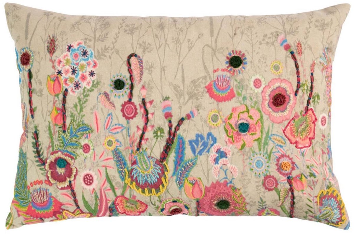 Mars & More Kussen geborduurd - sierkussen wilde bloemen - 40 x 60 cm Multi