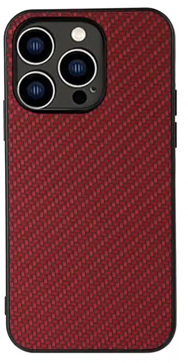 Cityhoesje - Backcover iPhone 15 Pro - Carbon Fiber Texture PU - Rood