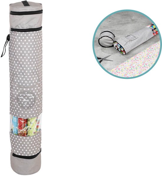 HI Sac de rangement papier cadeau - gris à pois - 17 x 74 cm - rangement papier cadeau - rangement