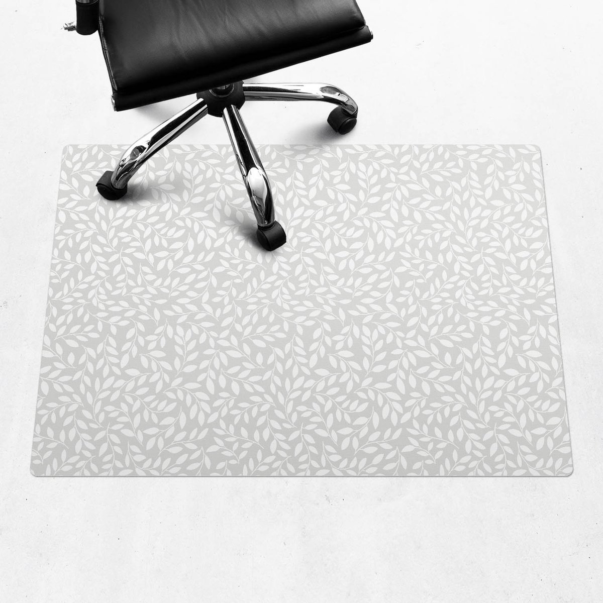 Wallfluent - Vloerbeschermer Bladpatroon - 100x70 cm - Grijs Bureau Stoel Mat - Rechthoekig - Mótif Vloerbeschermer-Stoel Mat-Kantoordecoraties - Boho-patroon