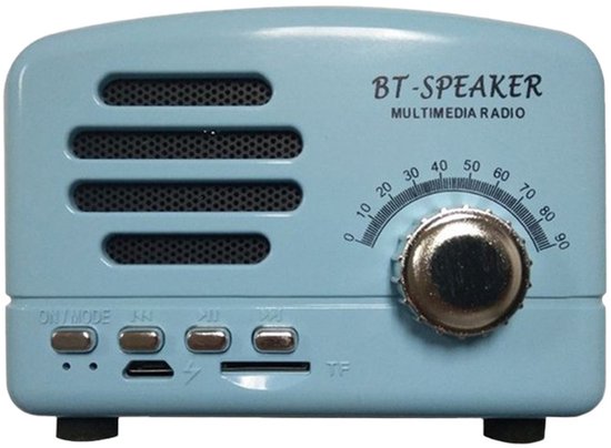 Blauwe Retro Bluetooth Speaker 3W Draadloos FM Radio USB Speler 1200mAh Batterij 5-8u Afspelen