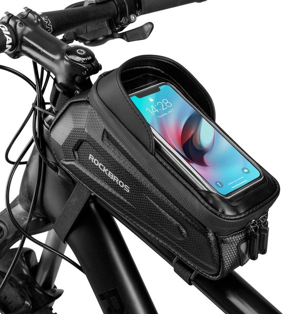 ROCKBROS Frametas Fiets - Telefoonhouder Fiets - Waterdichte - TPU-gevoelig Touchscreen voor Smartphones tot 6,8 inch - Zwart