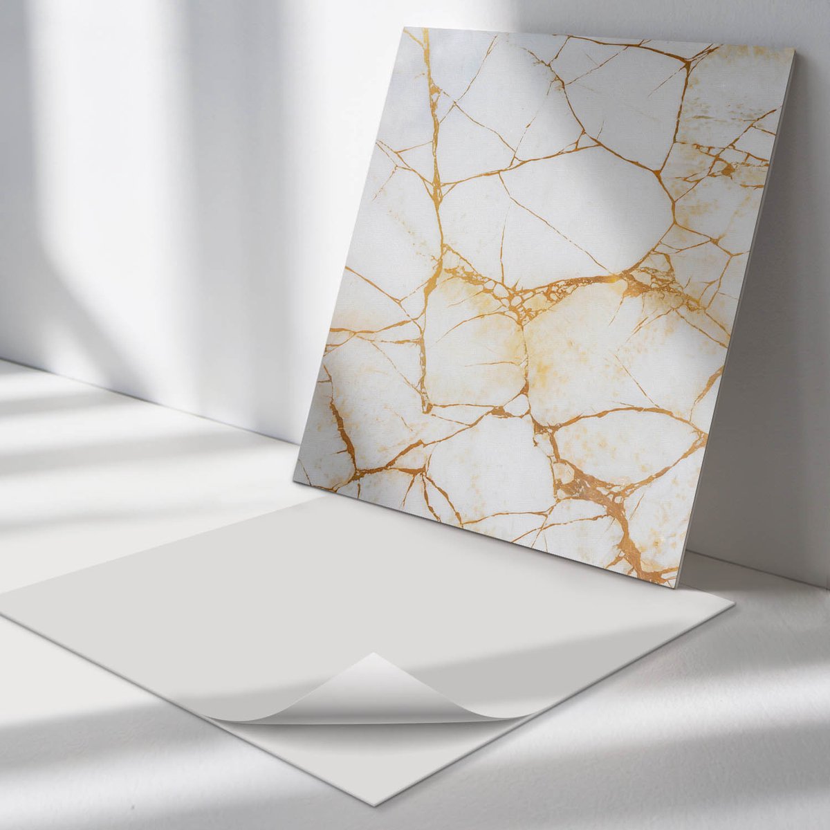 Wallfluent Vinyl Tegels - Elegant Marmerpatroon Vinyl Tegels Zelfklevend - 30 cm x 30 cm - Wit PVC Tegels - Set van 9 - Vierkant PVC Tegels - Texturen Plaktegels - Zelfklevende Vinyltegels - Plaktegels Keuken en Badkamer