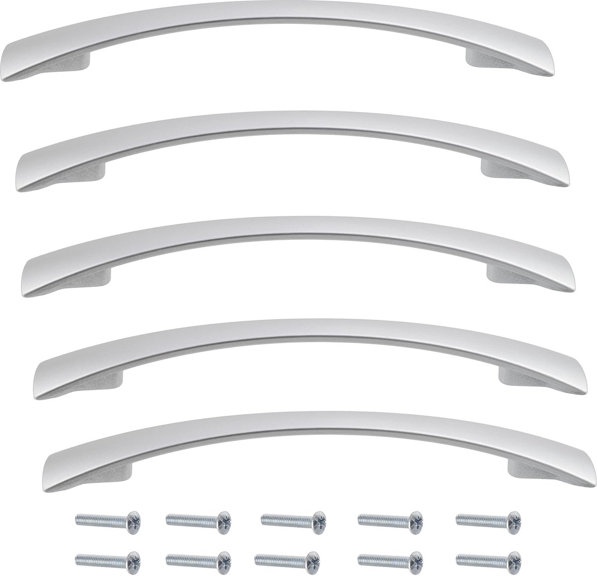 Set van 5 metalen meubeldeurgrepen met 128 mm hartafstand in mat zilver, ideaal voor keuken en woonkamer, voor een stijlvolle en duurzame afwerking