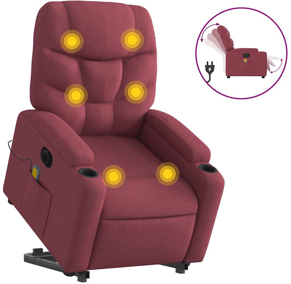 vidaXL Sta-op-massagestoel - elektrisch - verstelbaar - stof - wijnrood