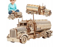 Houten DIY-bouwpakket - 3D-tankwagenmodel - Lijmvrije montage - 307 onderdelen - Educatief speelgoed voor kinderen - DIY-montage-uitdaging - Plezier voor het hele gezin + woondecoratie - Geweldig cadeau voor de feestdagen