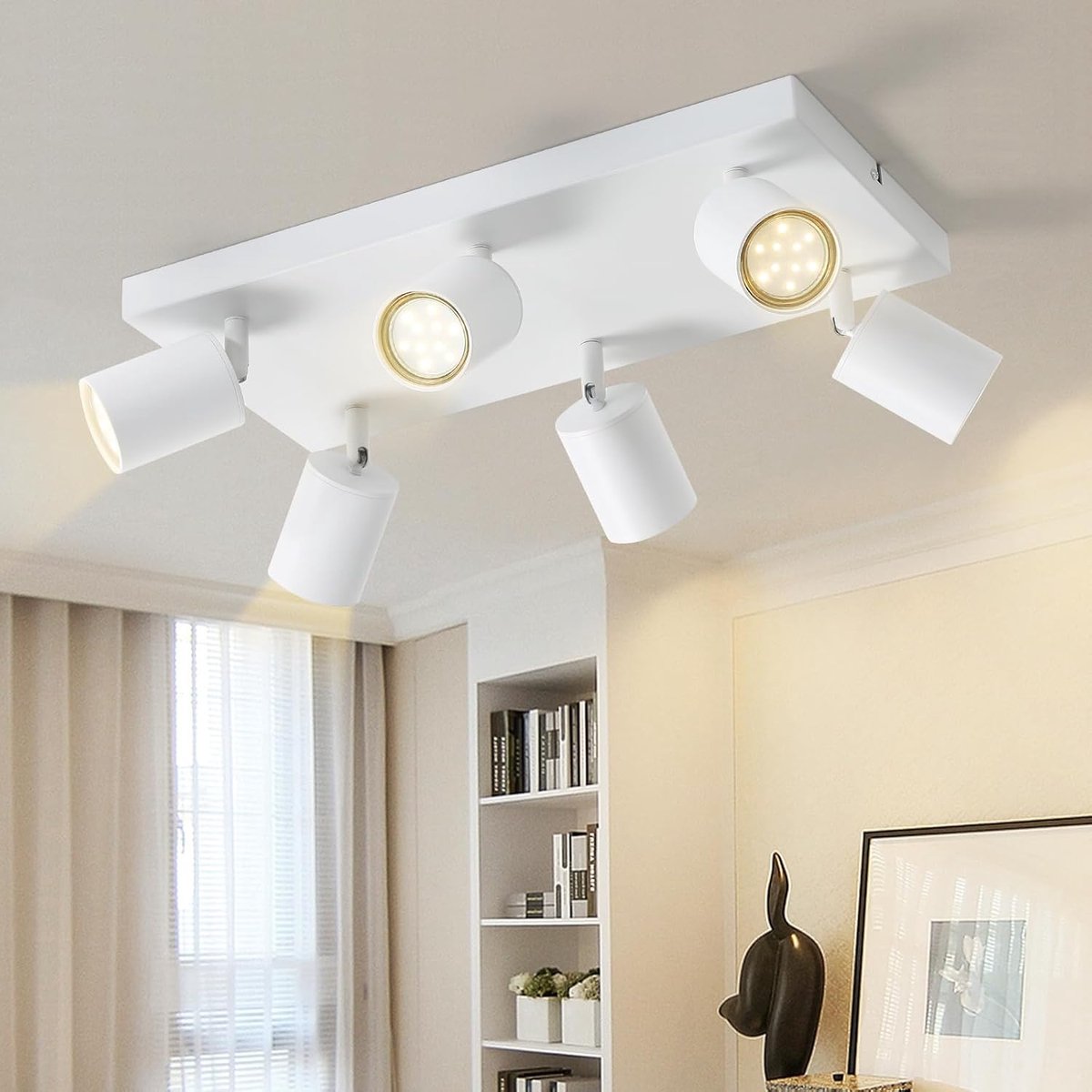 Glitzerlife Spotbalk - Plafondlamp - 6-lichts GU10 Fitting Max. 25W - 350° Draaibaar & Kantelbaar Modern Wit Design - Zonder Lichtbron Geschikt Voor Woonkamer, Slaapkamer, Keuken, Hal