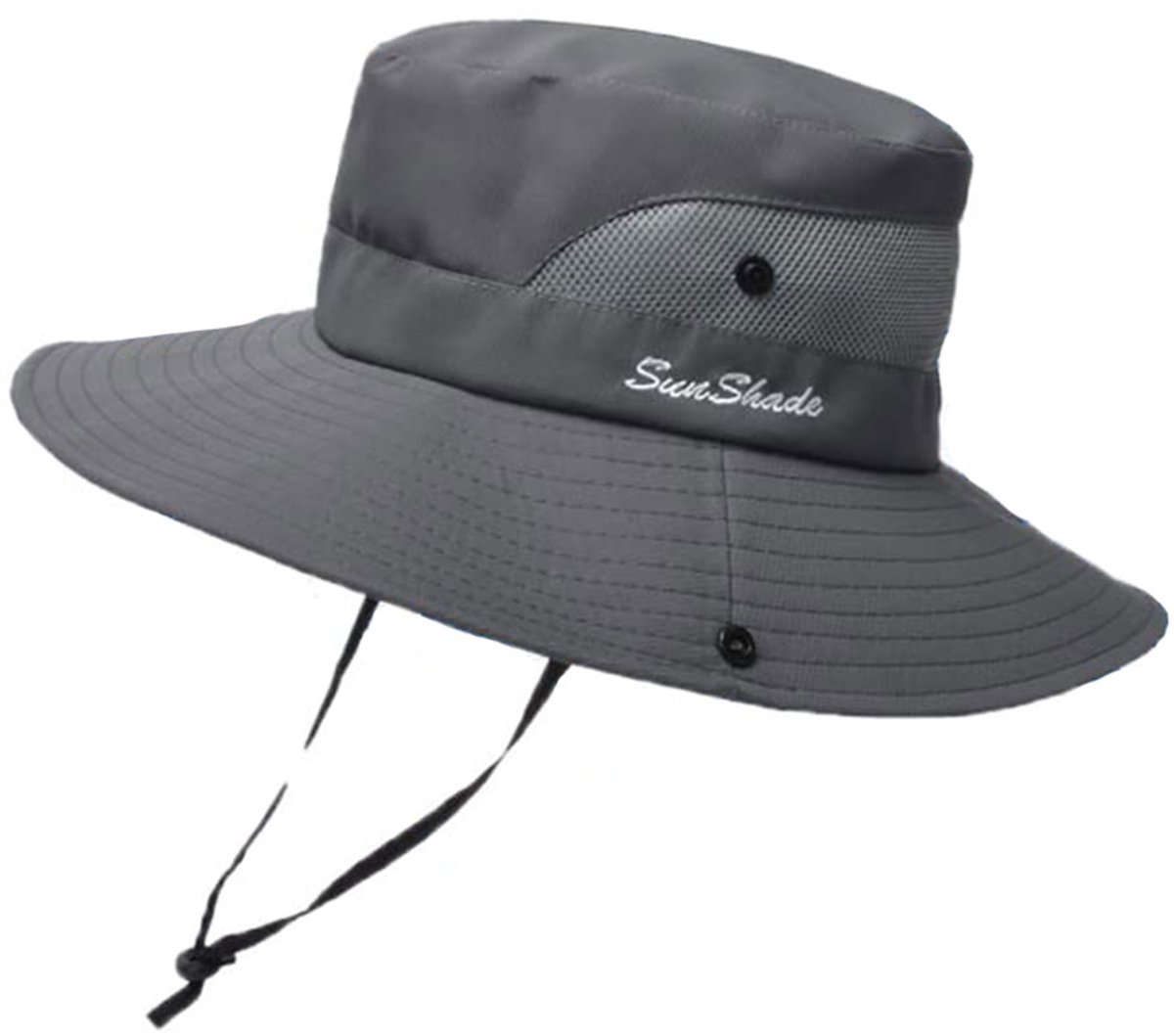Dames-Uv-Bescherming-Mesh-Knipbaar-Hoed-Paardenstaartgat-Donkergrijs-Polyester