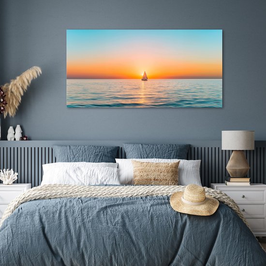 Poster 160x80 cm - Zee - Zeilboot - Zonsondergang - Posters - Kamer decoratie - Wanddecoratie woonkamer - Muurdecoratie slaapkamer
