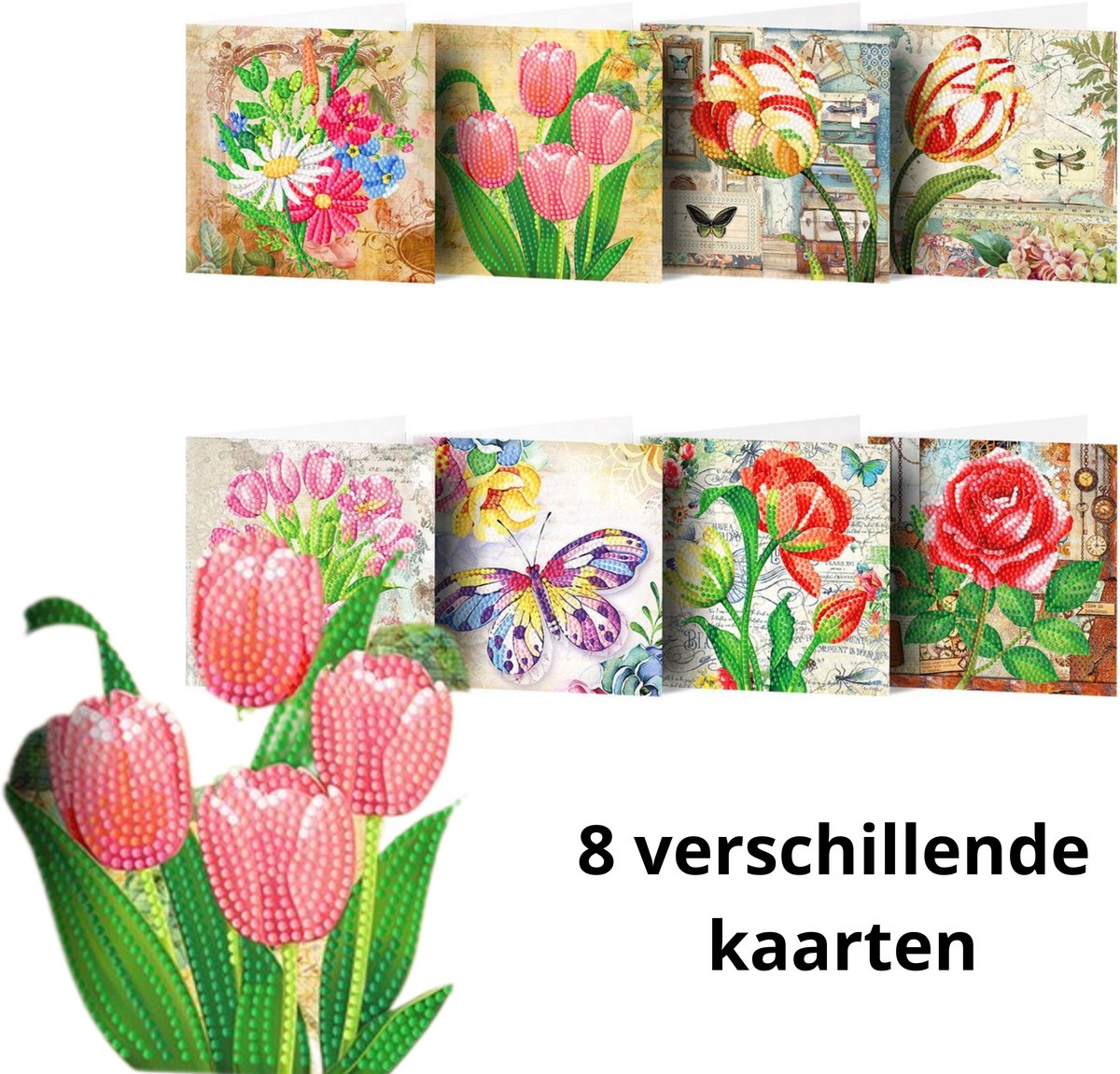 IZGO Diamond Painting wenskaarten pakket compleet - Vintage - volwassenen - Blanco binnenzijde - Steentjes Daimond painting - Zonder tekst