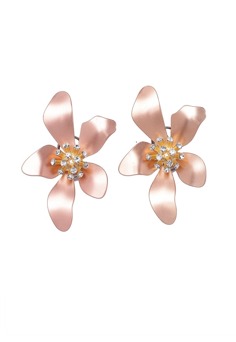 AVANT-GARDE PARIS AVANTC51L11A-B11 - Floral Oorknopjes - Beige - Aluminium - Rhodium Plated - Lichtgewicht - Met Kristallen - Dames