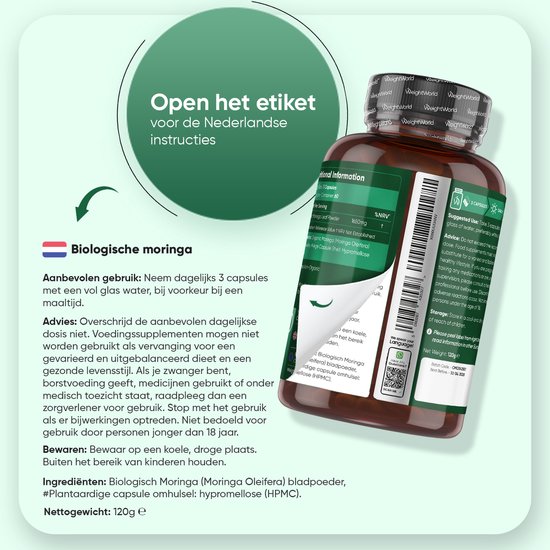 WeightWorld Biologische Moringa capsules - 1650 mg - 180 capsules - Rijk aan vitamines, mineralen en antioxidanten