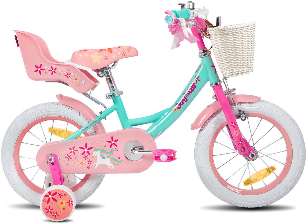 Joystar Unicorn Kinderfiets voor Meisjes - 16 Inch - Mand - Zijwieltjes - Bel - Handrem - Groen - Geschikt voor buitenactiviteiten in de lente