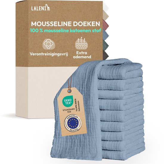 Chiffons hydrophiles Laleni - 100 % Katoen - Mousseline - 70 x 70 cm - Bleu clair - Set de 20