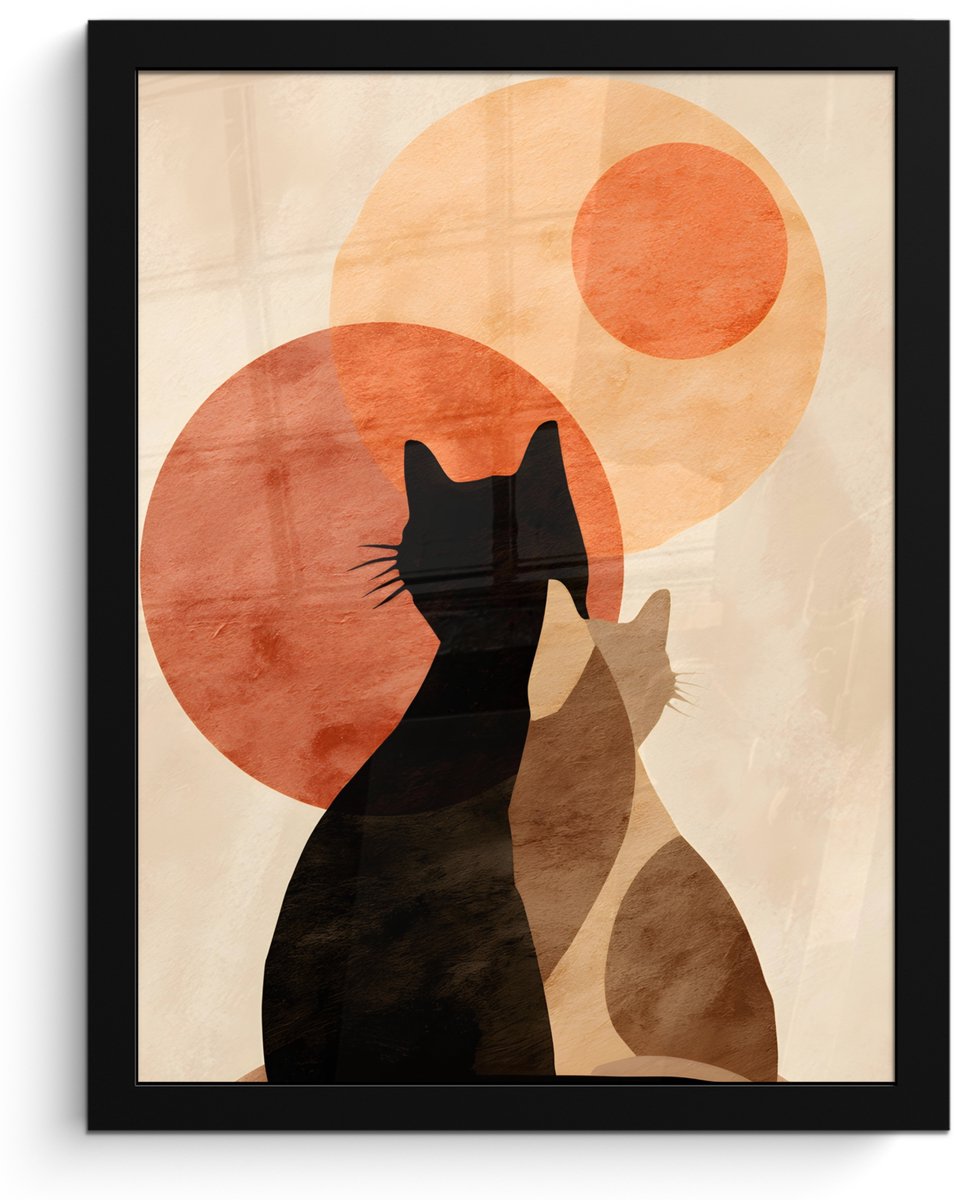 FrameYourWall Poster in lijst - Fotolijst 30x40 cm - Posters - Katten - Zwart - Abstract - Cirkels - Posterlijst zwart - Decoratie - Wanddecoratie woonkamer - Muurdecoratie slaapkamer Katten - Abstract