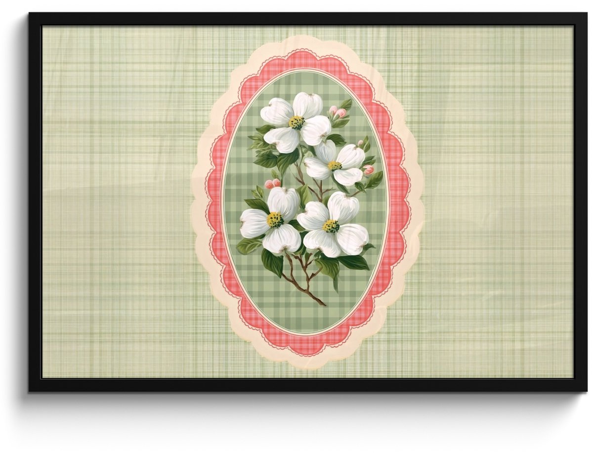 FrameYourWall Poster in lijst - Fotolijst 90x60 cm - Posters - Bloemen - Illustratie - Geruit - Groen - Posterlijst zwart - Decoratie - Wanddecoratie woonkamer - Muurdecoratie slaapkamer