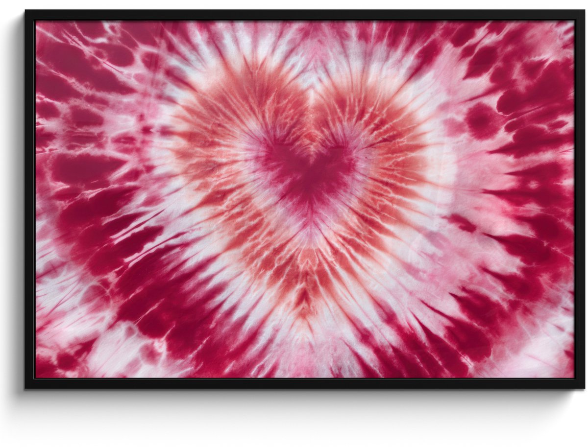 FrameYourWall Poster in lijst - Fotolijst 120x80 cm - Posters - Hartvorm - Roze - Tie dye - Posterlijst zwart - Decoratie - Wanddecoratie woonkamer - Muurdecoratie slaapkamer Hartvorm - Tie dye