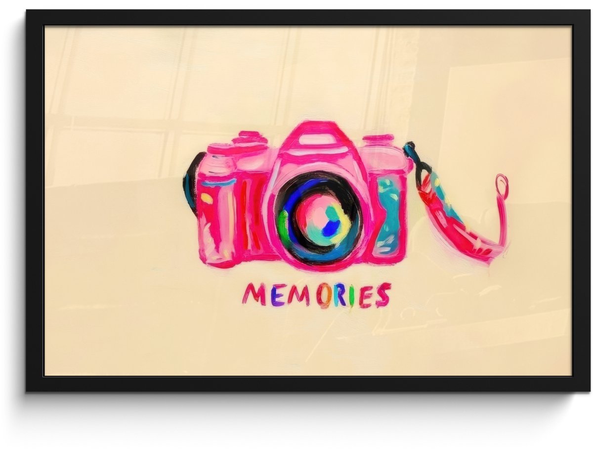 FrameYourWall Poster in lijst - Fotolijst 60x40 cm - Posters - Camera - Memories - Roze - Geschilderd - Posterlijst zwart - Decoratie - Wanddecoratie woonkamer - Muurdecoratie slaapkamer