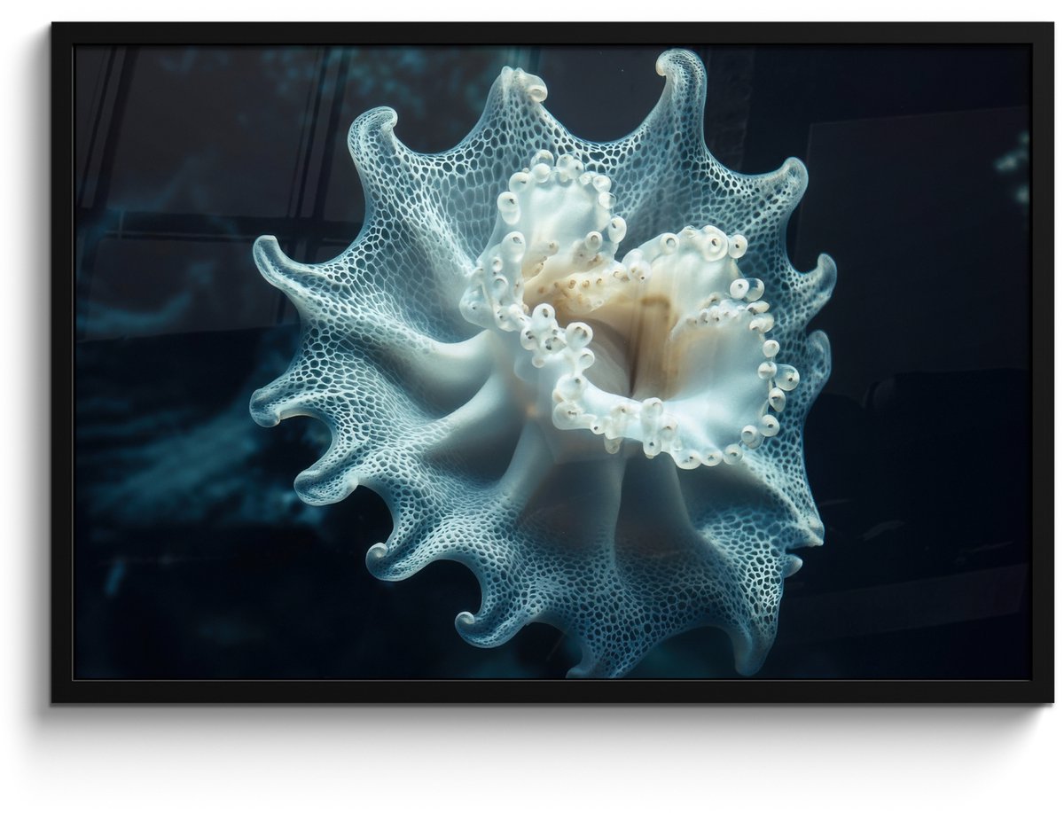 FrameYourWall Poster in lijst - Fotolijst 90x60 cm - Posters - Zeewezen - Wit - Golven - Water - Posterlijst zwart - Decoratie - Wanddecoratie woonkamer - Muurdecoratie slaapkamer