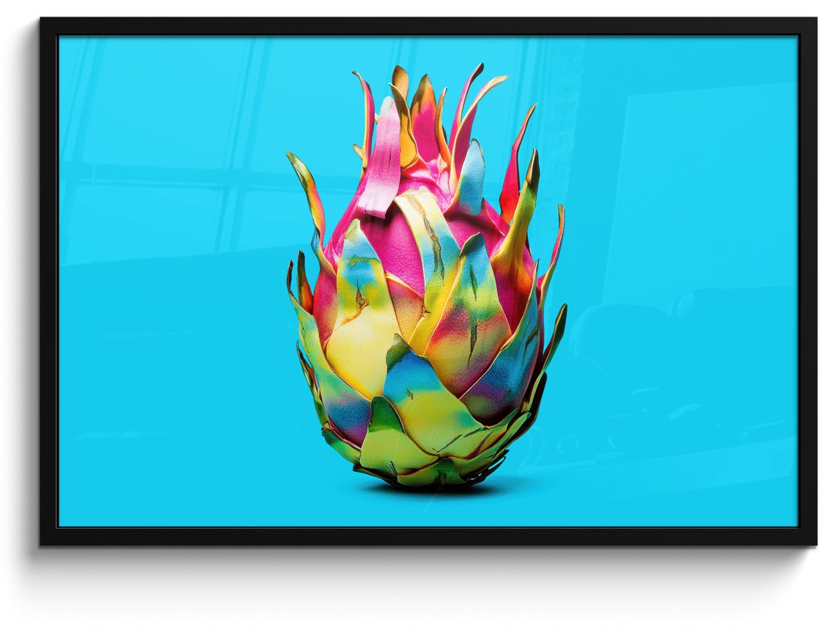 FrameYourWall Poster in lijst - Fotolijst 90x60 cm - Posters - Drakenfruit - Blauw - Levendig - Posterlijst zwart - Decoratie - Wanddecoratie woonkamer - Muurdecoratie slaapkamer