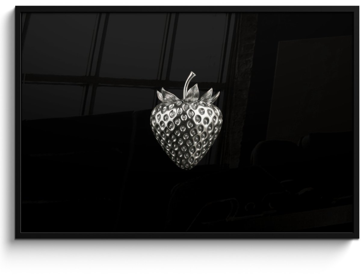 FrameYourWall Poster in lijst - Fotolijst 120x80 cm - Posters - Aardbei - Zaadstructuur - Realistisch - Posterlijst zwart - Decoratie - Wanddecoratie woonkamer - Muurdecoratie slaapkamer