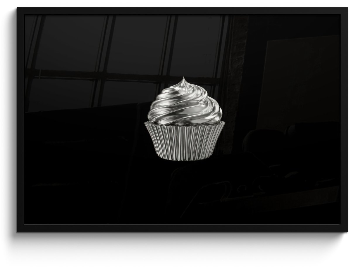 FrameYourWall Poster in lijst - Fotolijst 90x60 cm - Posters - Cupcake - Luxueus - Zilver - Posterlijst zwart - Decoratie - Wanddecoratie woonkamer - Muurdecoratie slaapkamer