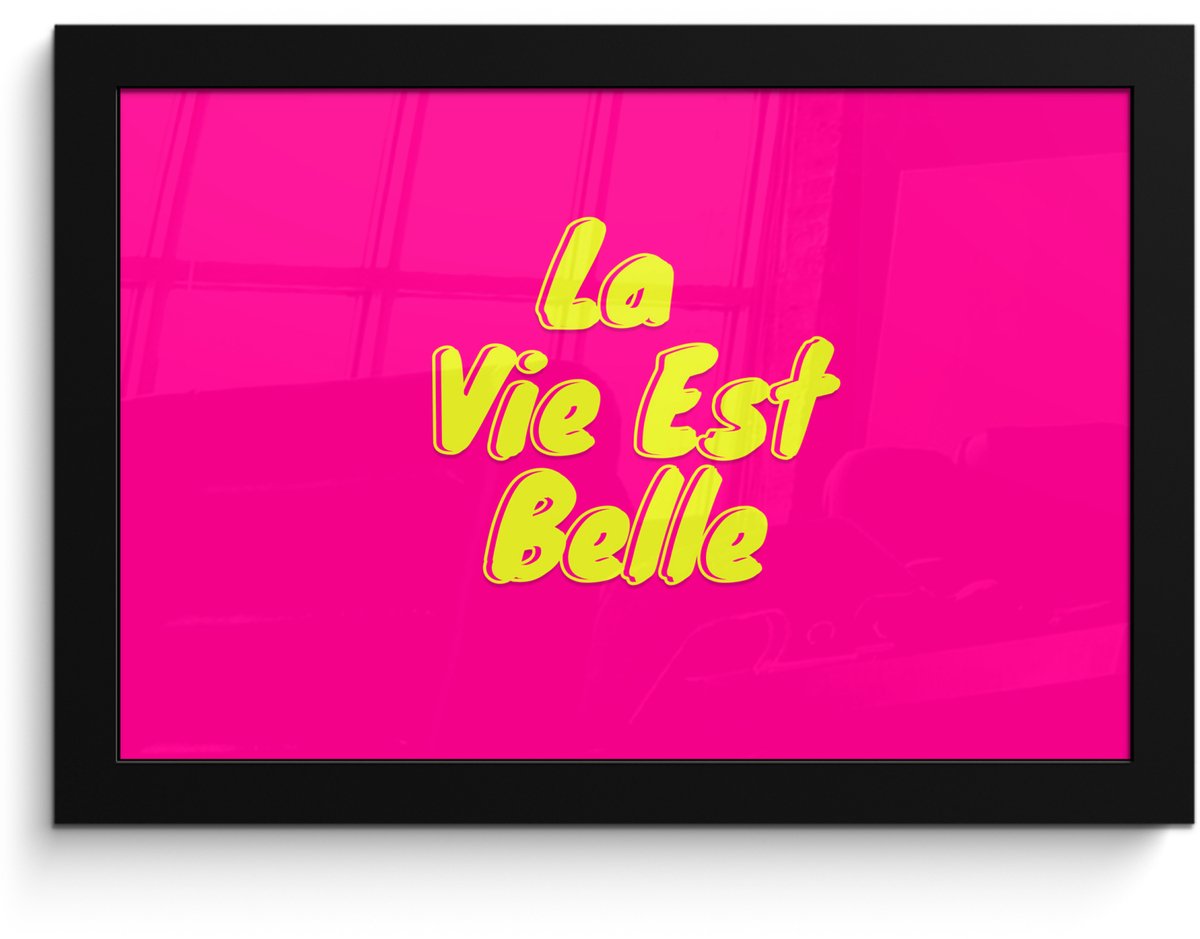 FrameYourWall Poster in lijst - Fotolijst 30x20 cm - Posters - Quote - Retro - Roze - Posterlijst zwart - Decoratie - Wanddecoratie woonkamer - Muurdecoratie slaapkamer