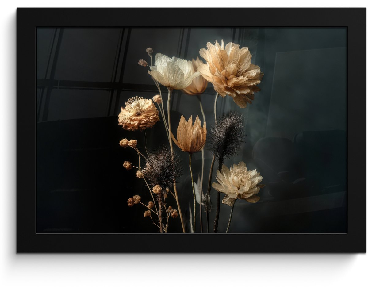 FrameYourWall Poster in lijst - Fotolijst 30x20 cm - Posters - Boeket - Bloemen - Licht - Zwart - Posterlijst zwart - Decoratie - Wanddecoratie woonkamer - Muurdecoratie slaapkamer