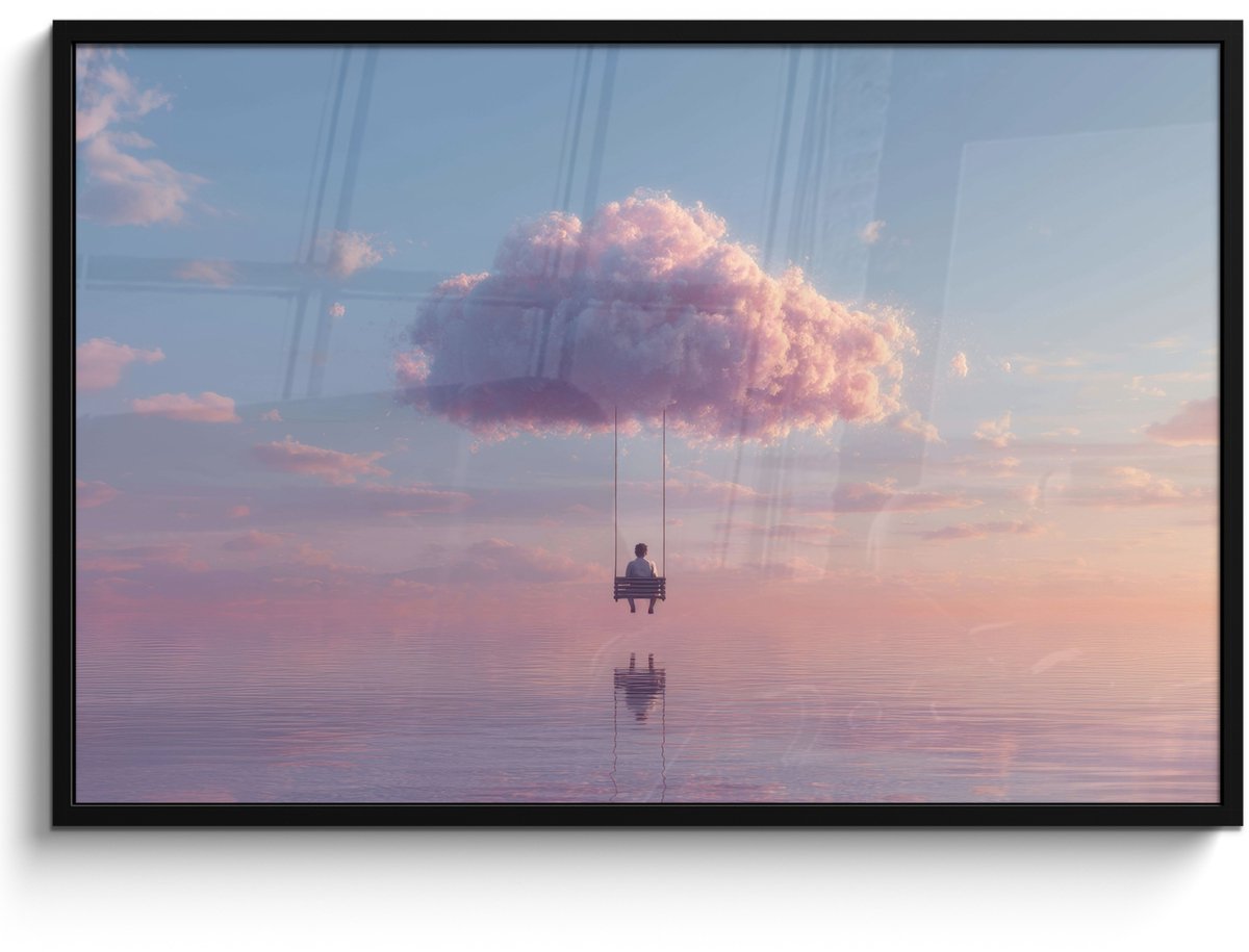 FrameYourWall Poster in lijst - Fotolijst 120x80 cm - Posters - Wolk - Schommel - Kleurrijke lucht - Posterlijst zwart - Decoratie - Wanddecoratie woonkamer - Muurdecoratie slaapkamer