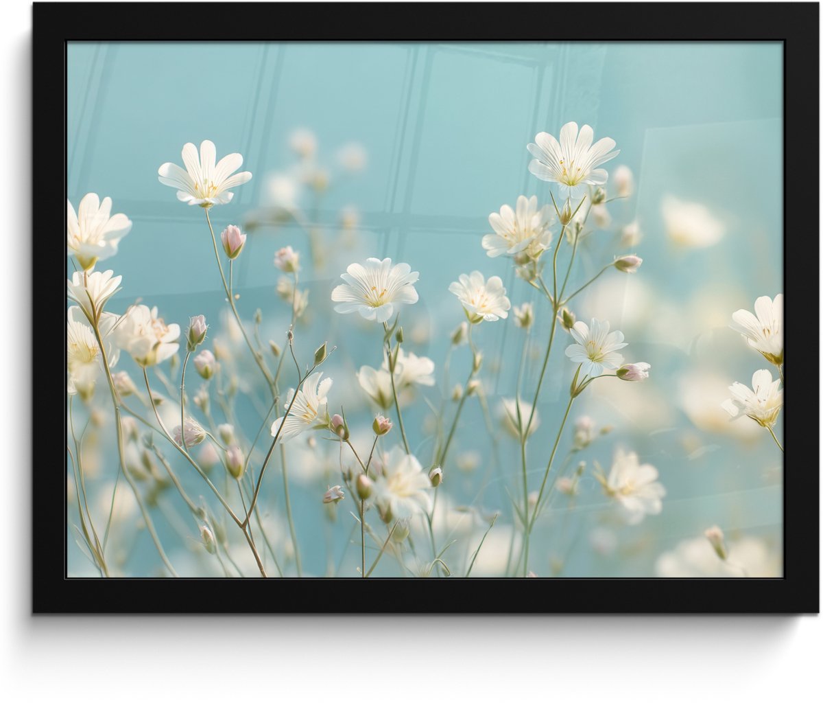 FrameYourWall Poster in lijst - Fotolijst 40x30 cm - Posters - Stengels - Bloemen - Lucht - Wit - Posterlijst zwart - Decoratie - Wanddecoratie woonkamer - Muurdecoratie slaapkamer