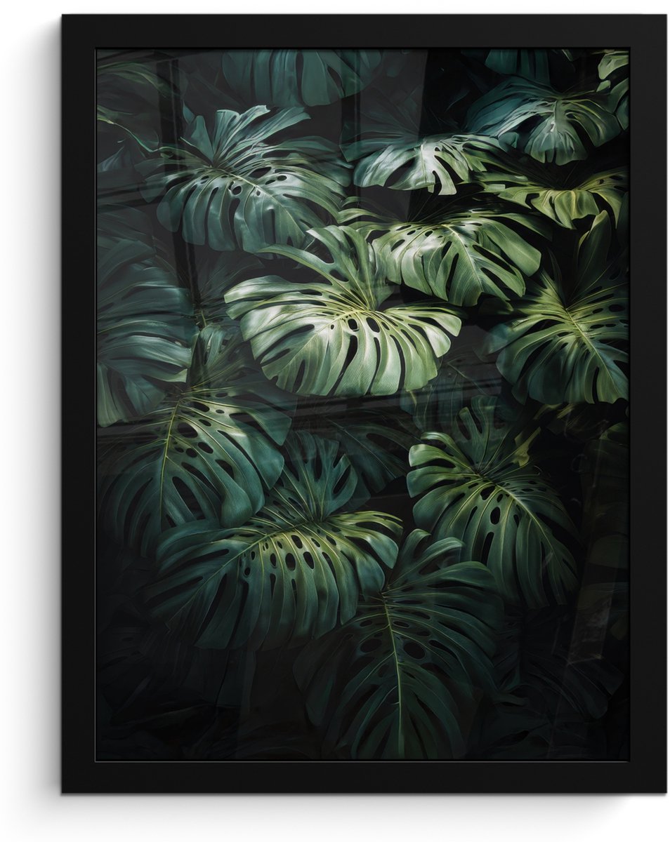 FrameYourWall Poster in lijst - Fotolijst 30x40 cm - Posters - Plant - Monstera - Lichtinval - Posterlijst zwart - Decoratie - Wanddecoratie woonkamer - Muurdecoratie slaapkamer Bladeren - Glad