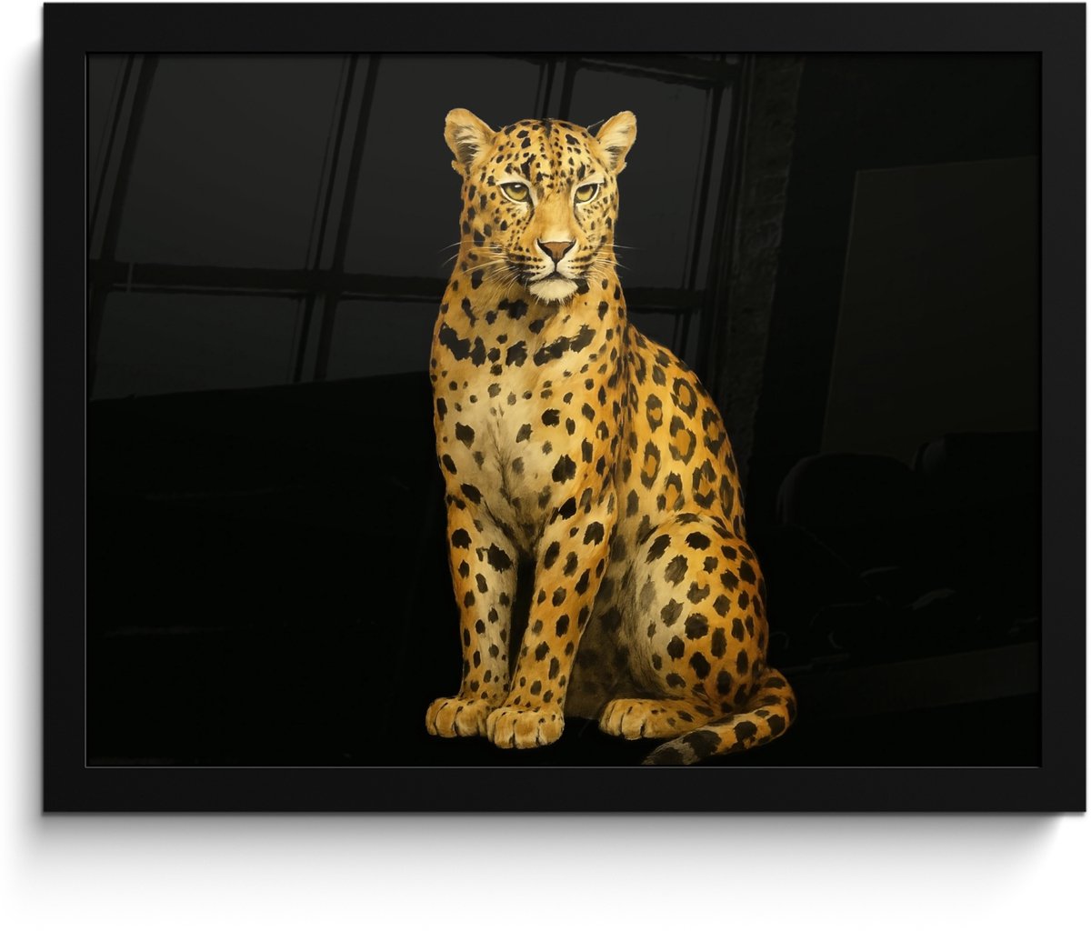 FrameYourWall Poster in lijst - Fotolijst 40x30 cm - Posters - Panter - Realistisch - Bruin - Posterlijst zwart - Decoratie - Wanddecoratie woonkamer - Muurdecoratie slaapkamer