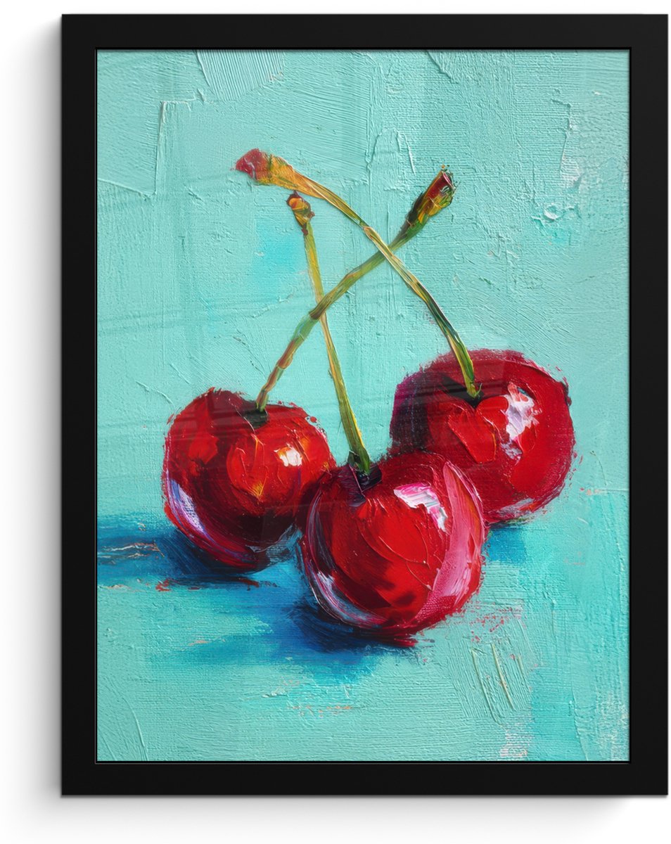 FrameYourWall Poster in lijst - Fotolijst 30x40 cm - Posters - Kersen - Rood - Drie - Geverfd - Posterlijst zwart - Decoratie - Wanddecoratie woonkamer - Muurdecoratie slaapkamer