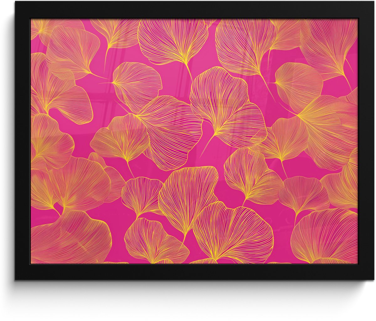 FrameYourWall Poster in lijst - Fotolijst 40x30 cm - Posters - Bladeren - Nerven - Grafisch - Roze - Posterlijst zwart - Decoratie - Wanddecoratie woonkamer - Muurdecoratie slaapkamer Bladeren - Grafisch