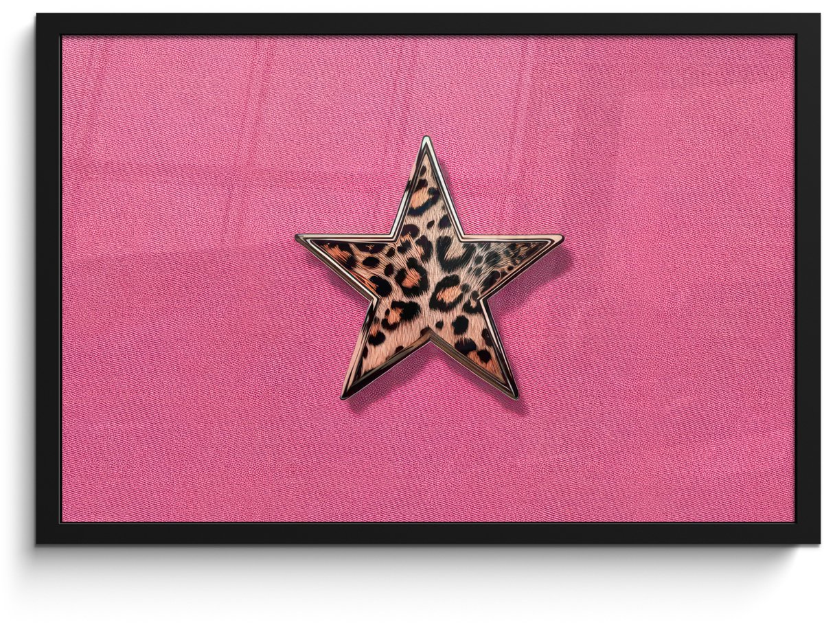 FrameYourWall Poster in lijst - Fotolijst 60x40 cm - Posters - Ster - Luipaard - Print - Roze - Posterlijst zwart - Decoratie - Wanddecoratie woonkamer - Muurdecoratie slaapkamer